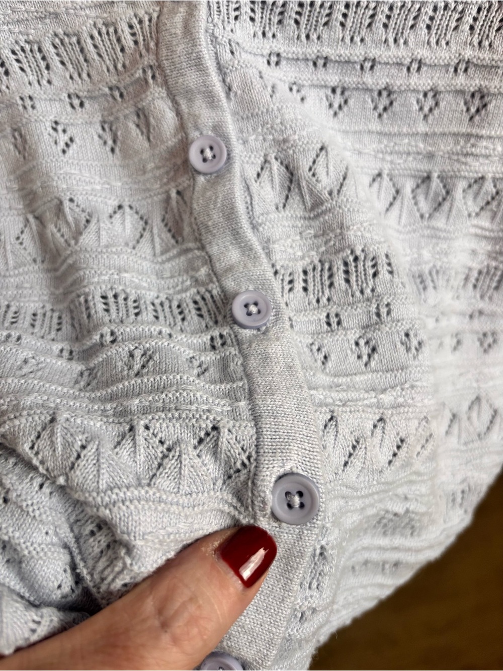 twik Pale Blue Lace-Pattern V-Neck Cardigan - Picture 5 of 8